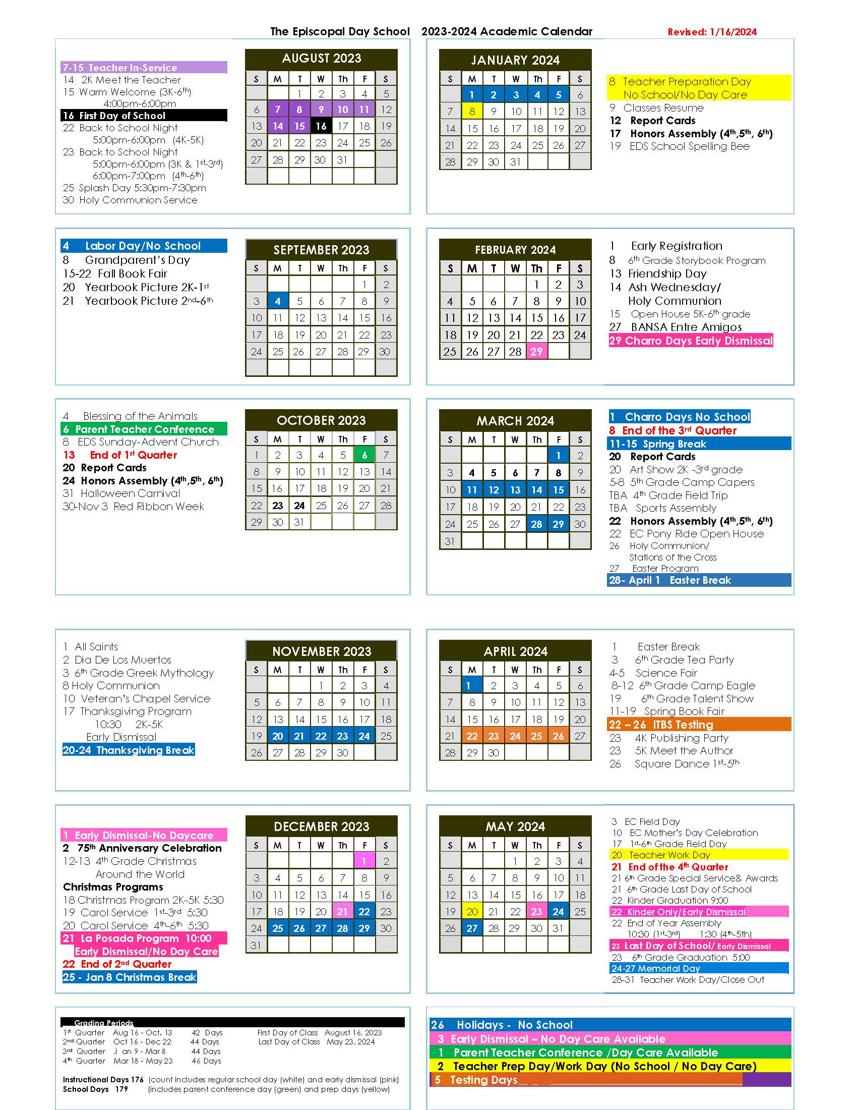 Calendar Episcopal Day School